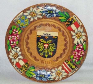 Wien Vienna Austria Wooden Plate Vintage Folk Art Carved Handpainted Salzburg 7" - Picture 1 of 5