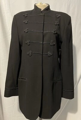 Valerie Stevens Pure Wool Black Lined Tunic Length Blazer Womens Size 10. Snap - Image 1 of 4