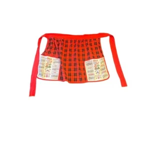Grembiule bambino vintage anni 60 rosso a quadri calendario 1962 - Foto 1 di 5