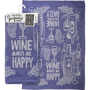 Geschirrtuch | Wein macht mich glücklich | Jacquard gewebt | 20x28 | Primitives by Kathy - Bild 1 von 4