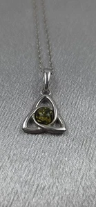 Amber pendant necklace, sterling silver, Celtic knot, made by Chapelle. - Picture 1 of 11