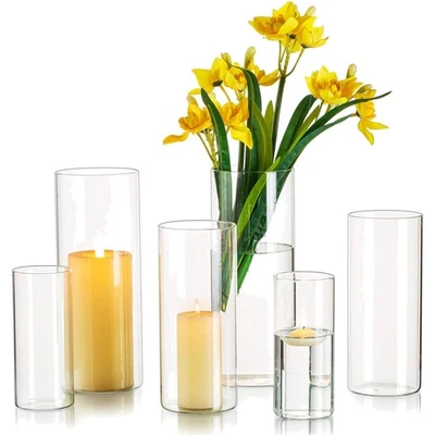 Glasvase Set Zylinder 6er Großvase für Tischdeko Hochzeit Blumen Kerzen Heimb... - Bild 1 von 4