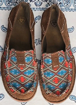 Ariat Cruiser Saddle Tan Suede/Aztec Print Shoe 10019890 Womens 6.5B VGC - Image 1 of 4
