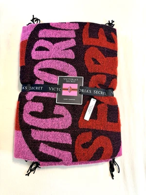 Victoria's Secret 💋 Lips Logo - Red, Pink & Black Fringed Throw Blanket 50"x60" - Image 1 of 4