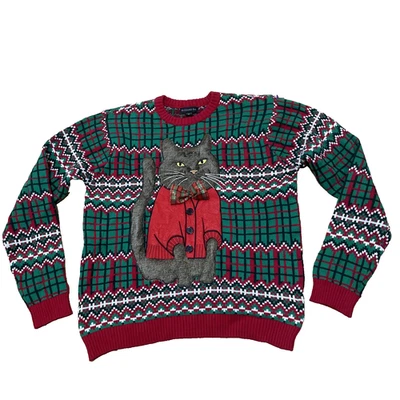 Blizzard Bay Ugly Christmas Sweater Cat 3D Fur Men M Nordic Fairisle Shave Cat - Image 1 of 4