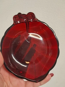 Vintage 1940's Anchor Hocking Glass Royal Ruby Red Leaf Design Ashtray  - Picture 1 of 4