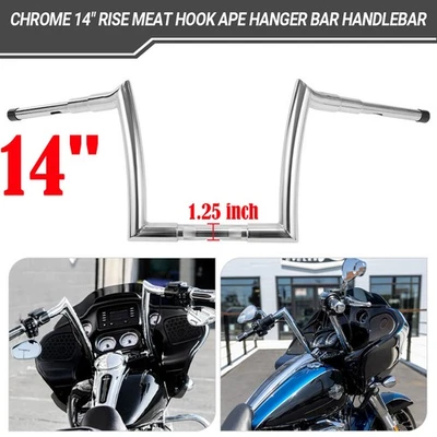 Manillar Meathook APE 14" Rise 1-1/4" cromado para Harley CVO Road Glide 2015-2023 Foto 1 de 4