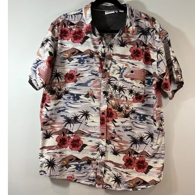 Ron Jon Surf Shop Men's XL Tropical Hibiscus Woven Hawaiian Khaki Shirt - Image 1 of 4