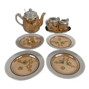 VintageVintage Hand-Painted 9-Piece Lusterware Children's Tea Set –Made in Japan - Picture 1 of 8