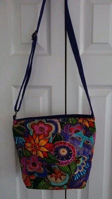 Bolso Bandolera/Cartera Laurel Burch Gato/Flores Multicolor Púrpura  Foto 1 de 4