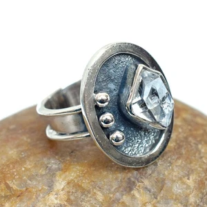 Natural Herkimer Diamond Ring Raw Diamond Crystal gemstone Ring Size 7-H143 - Picture 1 of 3