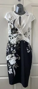 Womens Lipsy Monochrome Printed Keyhole Bodycon - Black & White Stretch UK12 - Picture 1 of 6