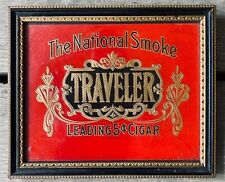 Antique Framed Embossed Original "TRAVELER" Original Tobacco Label Under Glass