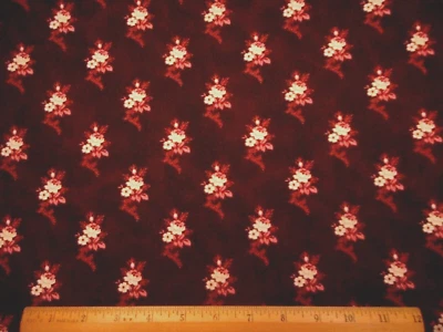 Civil War Reproduction Fabric 3/4+ Yard Pink White Floral Brown Premium Cotton - Image 1 of 2