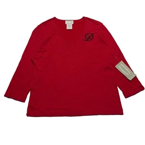 NWT Designers Originals Solid Red 3/4 Sleeve V-Neck T-Shirt Women’s Size L - Picture 1 of 8
