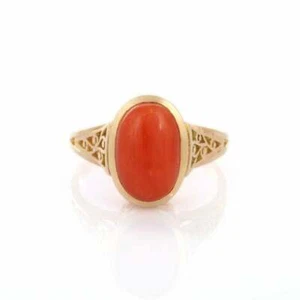 Anillo de coral chapado en oro amarillo 14K anillo mínimo anillo de piedras preciosas de coral natural - Imagen 1 de 5