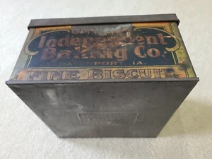 Independent Baking Co., Davenport, Iowa, galleta fina, caja de estaño con bisagras, vintage - Imagen 1 de 11