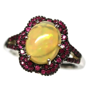 925 Plata de Ley 8 x 11 Mm. Multicolor Ópalo Y Rubí Joyería Anillo Tamaño 8 - Imagen 1 de 4