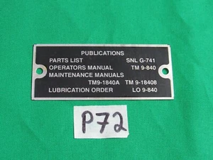 Data Plate Publication Fits Dodge M37 M43 G741 3/4 ton truck (P72) - Bild 1 von 2