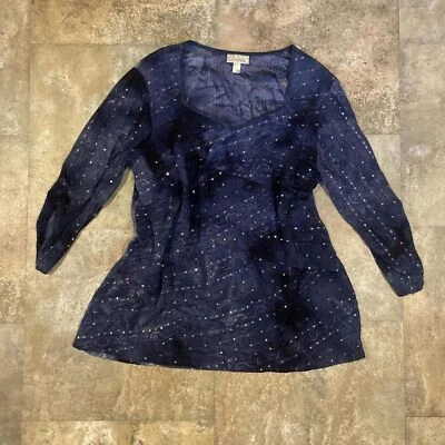 dressbarn vintage y2k sparkly sequined midnight blue colored fairy top size 2x - Image 1 of 4