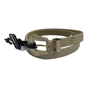 Steve Madden Womens XL White Faux Leather Belt Gold Tone Textured Floral Buckle - Picture 1 of 7