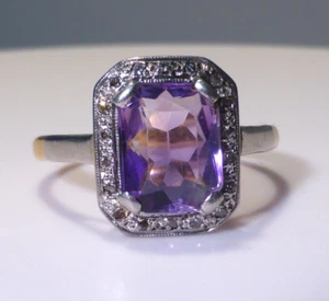 Art Deco 18ct Gold Platinum Amethyst Diamond Ring Lawson Ward & Gammage Size P - Picture 1 of 24