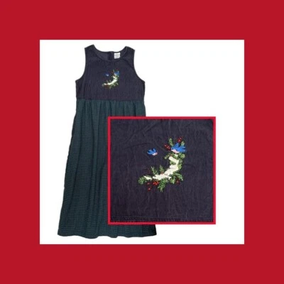 Vestido Jersey De Colección Bobbi Brooks Bordado Talla L Pana Cuadros Navidad Foto 1 de 4