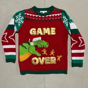 Celebrate Together Ugly Christmas Sweater Dino T Rex Eating Gingerbread Kids L - Picture 1 of 12