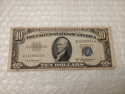 USA~1953 Federal Reserve Note~ $10 Dollars~ Special Series Number~ #1 (X4) In It - Image 1 of 4