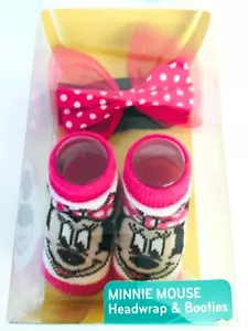 Disney Baby Minnie Mouse Booties Socks and Headwrap Set 0-12 month Baby Shower - Picture 1 of 4