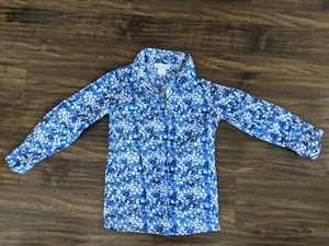 Size 8 Masala Kids Blue Floral Long Sleeve Dress Shirt Buttoned Girl Indian - Picture 1 of 5