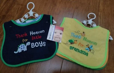 Baberos para bebés niños abuela dinosaurio temática 6 baberos bebé esencial bordados nuevos con etiquetas Foto 1 de 4