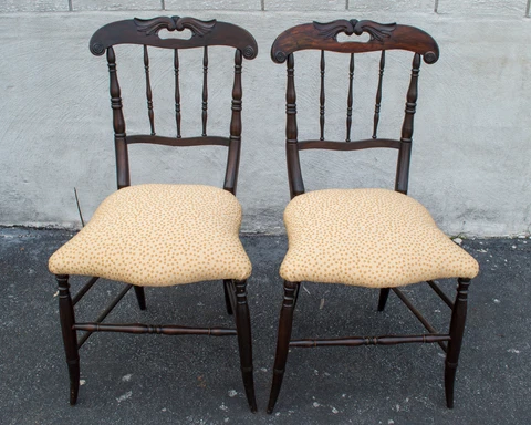 Great Pair of Mahogany American Country Side Chairs New Upholstery & Restored Cover