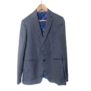 ETRO Mens Wool Silk Linen Sport Coat Stripe Blazer Blue 50 42 1875 - Picture 1 of 8