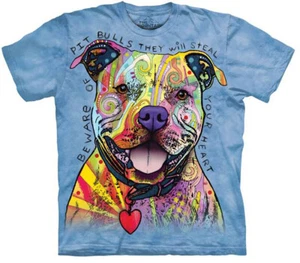 THE MOUNTAIN BEWARE OF PITBULLS DOG PET GUARD HEART COLORFUL T TEE SHIRT S-5XL - Picture 1 of 3