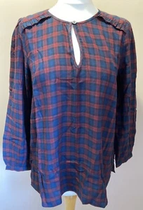 Blusa bea de manga larga para mujer Tommy Hilfiger talla 8 azul marino marrón tartán manga larga - Imagen 1 de 4