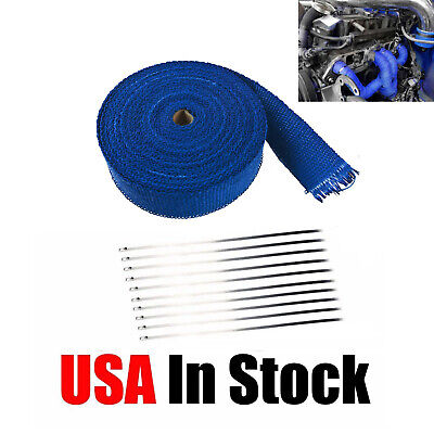 2  X 50FT Roll Blue Exhaust Wrap Manifold Header Pipe Heat Wrap Tape+10 Ties Kit • 20.72$