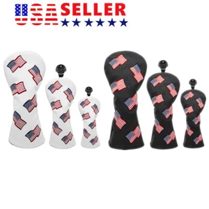 Golf Head Cover USA Flag PU Leather Driver Fairway Wood Hybrid Club Protectable - Picture 1 of 12