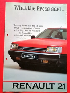 Renault 21 1986 folleto de ventas mercado del Reino Unido - "Lo que dijo la prensa" - Imagen 1 de 5