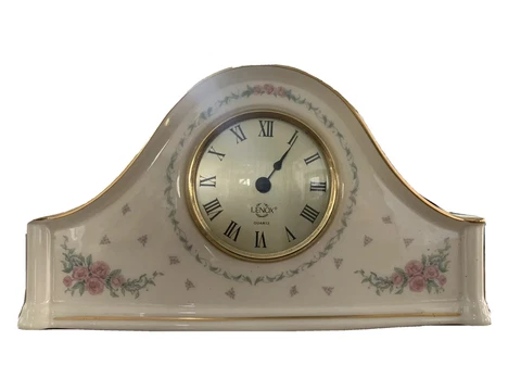 Lenox Vintage Lenox Mantle Or Desk Clock With Flowers - Beige, Pink And Green Cover