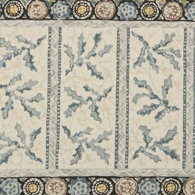 LEE JOFA MOZAMBIQUE AQUA SPA BLUE ETHNIC FLORAL STRIPE EXCLUSIVE FABRIC BTY 54"W - Image 1 of 4