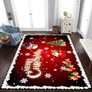 Christmas Red Rug 1pc Snowman Kitchen Carpet Living Room Rug Floor Mat - Picture 1 of 15
