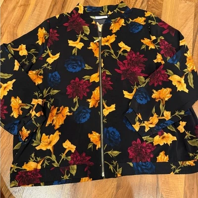Susan graver women's bomber style lightweight zip up floral size 1X fall cottage - Image 1 of 4