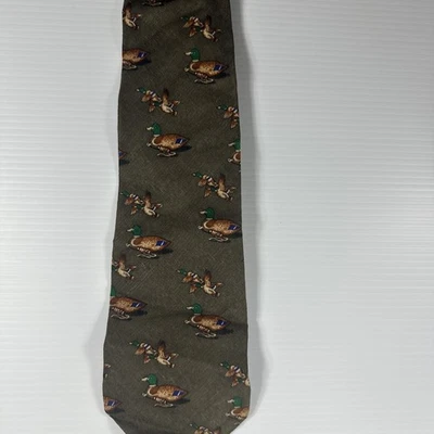 Vtg 100% Silk Tie Mallard Duck Hunter USA - Image 1 of 2