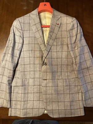 ISAIA NAPOLI 50R EU Grid Check Base S Linen Silk Wool Blend Blazer Made In Italy - Image 1 of 4
