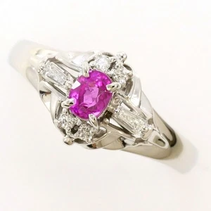Platinum 900 ring 11 Japan size Ruby 0.37 Diamond About4.5g Free shipping Used - Picture 1 of 7