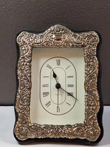 Vtg Silver Framed Quartz Clock Scrolled Design Tabletop - Picture 1 of 14