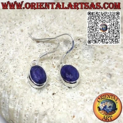 Orecchini in argento 925 ‰ pendenti  con zaffiri naturali ovali e bordo liscio - Immagine 1 di 4