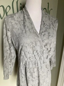 L  Holiday Light Gray Lace Crossover Top Long Sleeve Lined Nylon ~Versatile - Picture 1 of 12