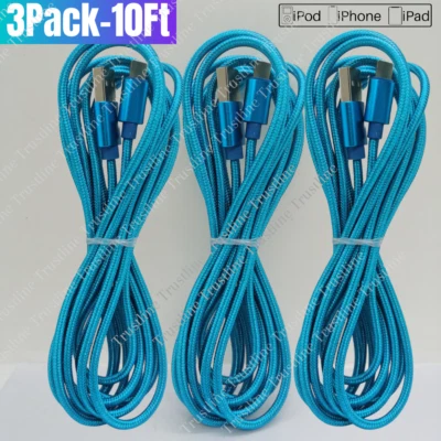 10Ft Fast Charging Cable For iPhone 14 13 12 11 8 6 XR SE 3Pack USB Charger Cord - Image 1 of 4